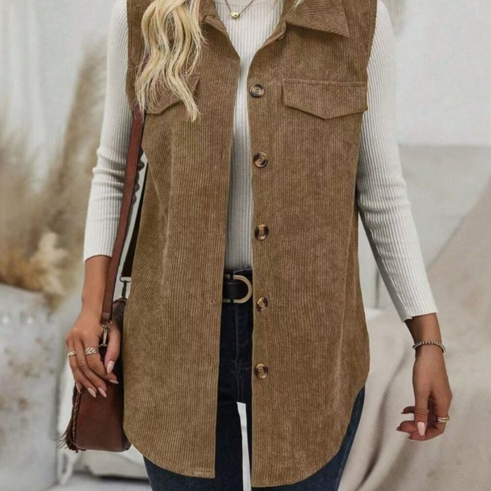 Corduroy Buttoned Vest Khaki XLARGE